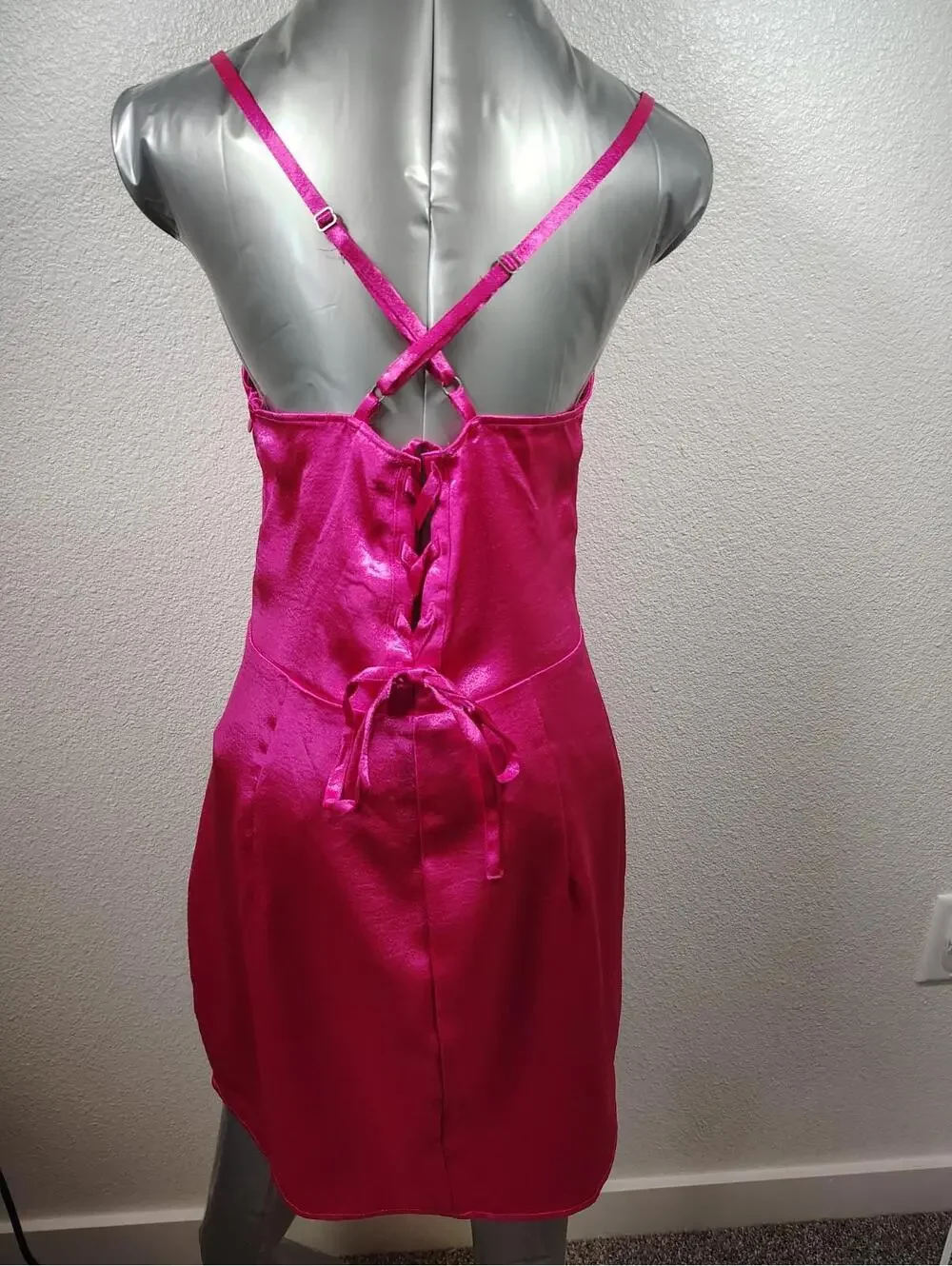 Wild Fable Women Dress Sz M Fuchsia Hot Pink Lace Up Back BarbieCore Birthday
